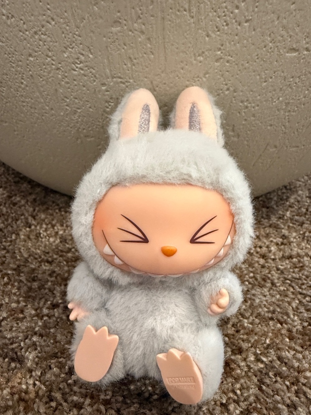 Plush Bunny Figure in Light Gray - Cute Fuzzy Stuffed Animal